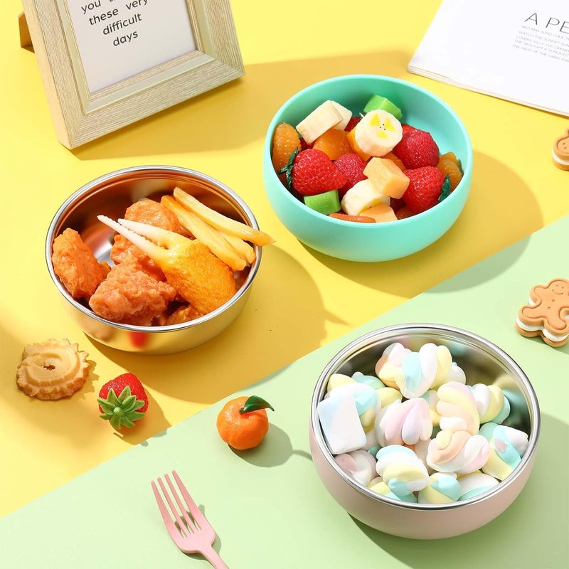 Nuogo 2 Pcs 304 Stainless Steel Baby Bowls with Removable Silicone Shell Toddler Bowls Kids Anti Scald Snack Container for Food Feeding, Dishwasher Safe (Pink,Green) - Image 2